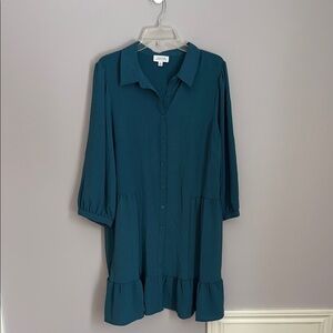 Tahari ASL Teal Button-Down Swing Dress